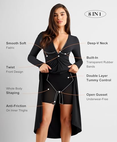 Popilush Long Sleeve Formal Dresses for Women 8 In 1 Bodycon Dress with Built In Shapewear Wedding Guest Dress 20243
