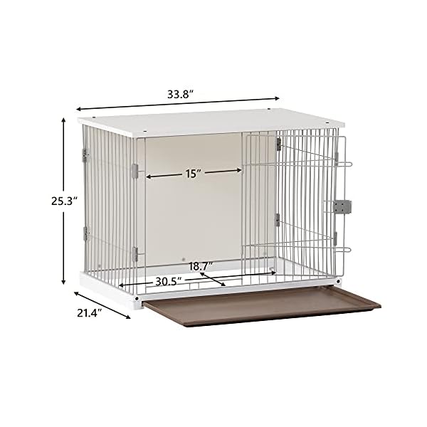 ZSQ-Dog-Cage-34-Length-Elegant-Wooden-Structure-White-Dog-Cage-Crate-Pets-Kennel-Crate-with-Movable-SalverWide-Table-Top-Decorative-Dog-House-Cage-Furniture-Style-Dog-Crates Decorative Dog House Cage