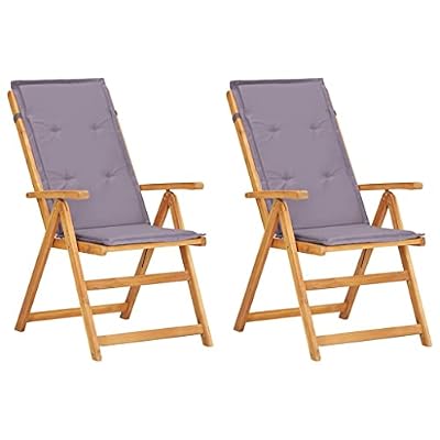 NKOPPFG Solid Acacia Wood Folding Reclining Patio Chairs 2 Pack, Brown Outdoor Reclining Chair Set with 5 Adjustable Settings and Fabric Cushion