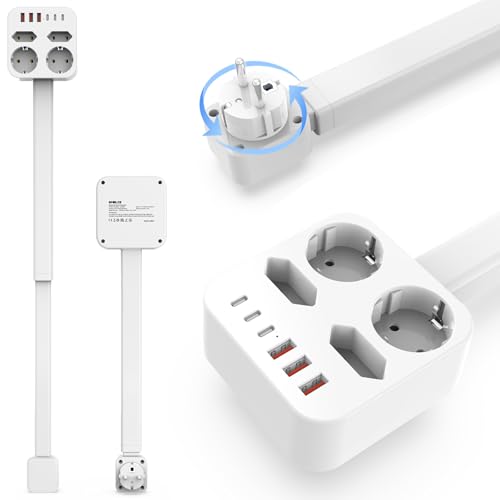 SMBLCE Erweiterbare Steckdosenleiste Ausziehbar Steckdosenverlängerung mit 3 USB 3 Typ-C Ladefunktion und 4 AC-Steckdosen ausziehbar 4565 cm um 360 drehbar für schwer erreichbare Steckdose