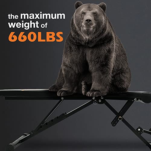 Spart Adjustable Foldable Workout Bench Exercise Fitness Sit Up Weight Bench Decline Inclined Flat Bench Press For Home Gym Full Body Workout, Strength Training, Dumbell Bar, Weightlifting, 660Lbs #TOP5