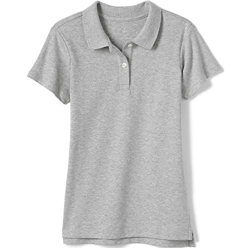 Lands' End Girls Short Sleeve Feminine Fit Interlock Polo Shirt Medium Gray Heather