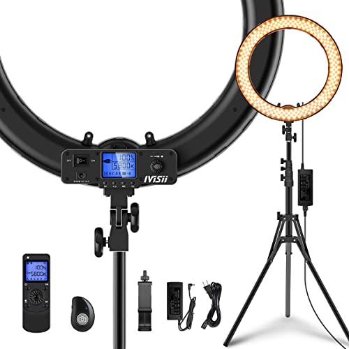 60% Off Discount Ring Light with Wireless Remote Controller,IVISII 19 inch LED Ring Light with LCD Display Adjustable Color Temperature 3000K-5800K with Stand, for YouTube Makeup, Video Shooting, Vlog, Selfie