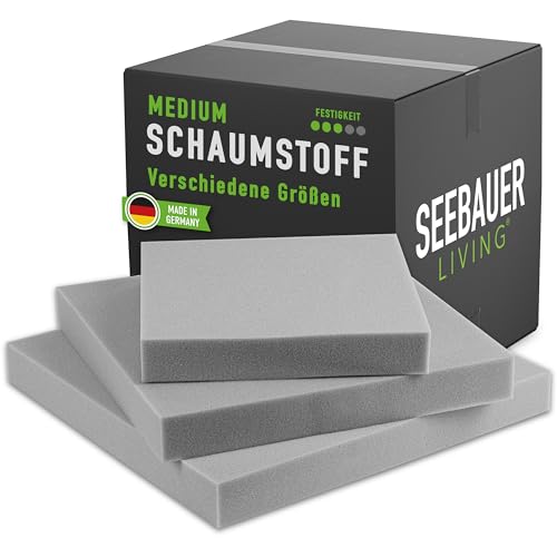 SEEBAUER Living Schaumstoff MEDIUM RG 35/40 (Mittelfest) 40 x 40 x 3 cm Schaumstoffplatte für Polster und Sitzkissen, Polsterschaumstoff als Zuschnitt für Sitzpolster SEEBAUER Living Schaumstoff MEDIUM RG 35/40 (Mittelfest) 40 x 40 x 3 cm Schaumstoffplatte für Polster und Sitzkissen, Polsterschaumstoff als Zuschnitt für Sitzpolster