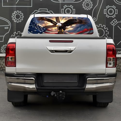 Image of Back Window Decals for Trucks - 65x17.3 in American Flag Window Decal Rear Window Decals for Truck Decor, Creative Truck Rear Window Decal for Personalized Decoration - Eagle-9-S