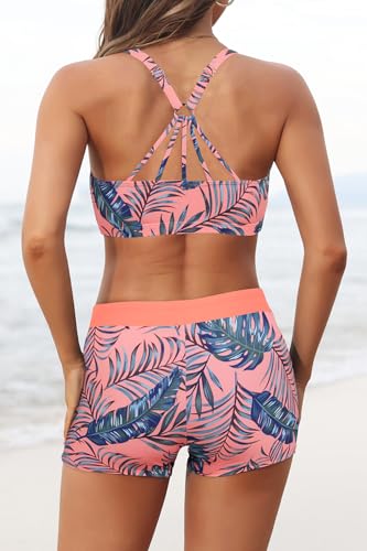 Image of Aqua Eve 3 Piece Tankini Swimsuit for Women Tank Bathing Suit with Shorts Open Back Athletic Swimwear