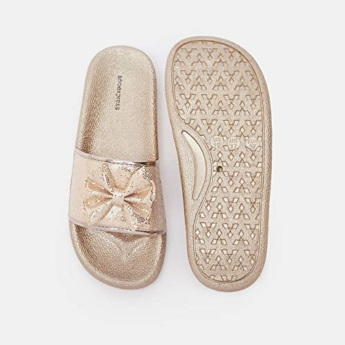 Image of shoexpress Girl's Textured Open-Toe Slides with Bow Accent Flat Sandal