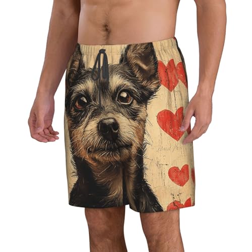 Men Swim Trunks Beach Shorts Swimwear Summer Bathing Suits - Dog Hearts Vintage2