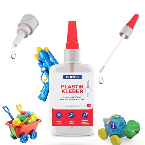 GH1200 (2-in-1) Kunststoffkleber mit Pinselapplikator und Düse Pla Kleber mit feiner Borstenbürste sofortiger 3d Druck Kleber Plastikkleber für Spielzeug Basteln Heimwerken und mehr