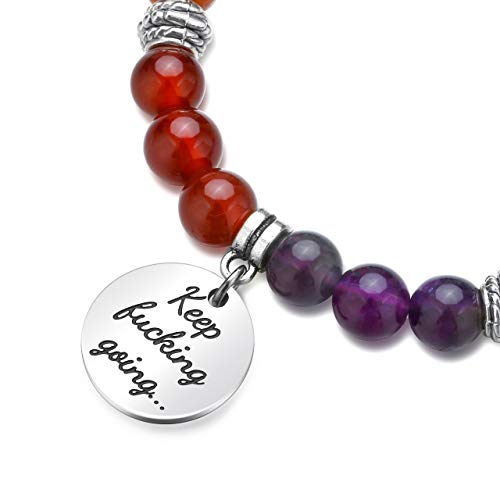 Top Plaza 7 Chakra Stone Bead Bracelets Yoga Reiki Healing Crystals Gemstone Beaded Bracelet Friendship Inspirational Message Charm Bracelet For Women Men - Keep Going #TOP3