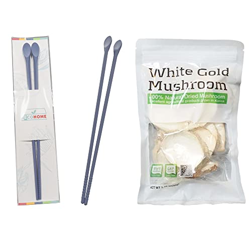 White Gold Mushroom Dried Oyster Mushroom 1 Pack + Recohome Reusable Long Silicone Cooking Chopsticks Pastel Blue #TOP22