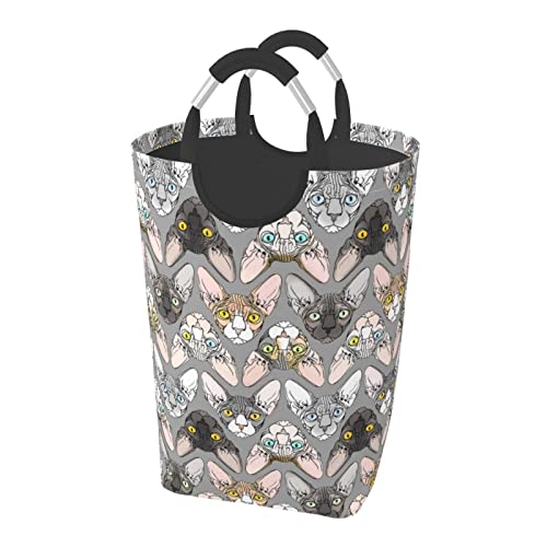 スフィンクス 猫柄 ランドリーバスケット 洗濯ボックス 収納袋 大容量 折りたたみ 持ち運び可能 撥水 取っ手付き 適した ホテル ユーティリティルーム トイレ キッチン(50l 32*28*57.5cm)