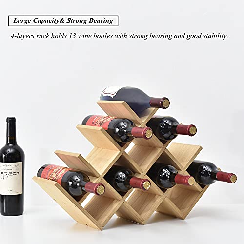 Kirigen Wooden 13-Bottle Wine Rack - Nature Wood 4-Tier Wine Display Rack/Free Standing And Countertop Wine Storage Shelf - Bottle Holder/Cabinet Glass Rack Xhjj4-Na #TOP2