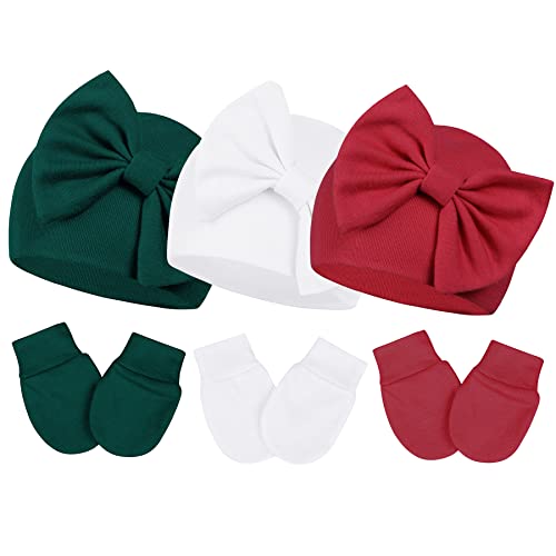 Image of Zando Toddler Hat with Glove Set Soft Newborn Hats for Girls Toddler Hats with Bows for Baby Girls Cute Infant Beanie and Mitten Set Red 3-6 Months M 3 Pack 8 3-6 Months