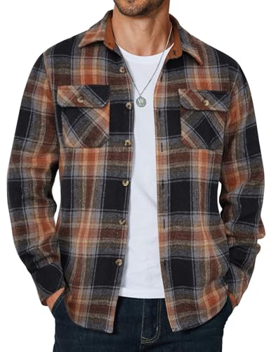 COOFANDY Men's Long Sleeve Flannel Shirts Fashion Plaid Jacket Casual Button Down Shirt with Pockets