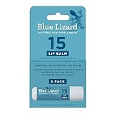 BLUE LIZARD Mineral SPF 15 Lip Balm, 3-Pack: Broad Spectrum Sun Protection, Natural Coconut Flavor, 8 Natural Oils, Infused with Australian Kakadu Plum, Rich in Vitamin C, Vegan, Each Tube 0.13 oz.