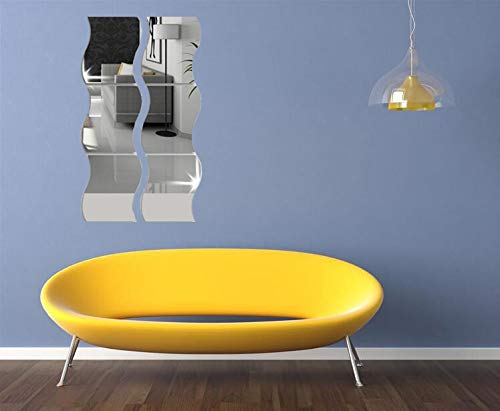 6PCS Wavy Mirror Wall Stickers - Large Size, 3D Acrylic Mirror Art DIY Home Decorative Mirror Wall Sheet Plastic Mirror Tiles for Home Living Room Bedroom Sofa TV Setting Wall Decoration Decor Decal