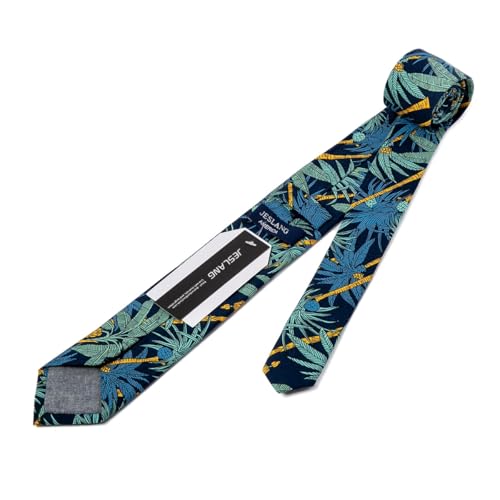 Image of JESLANG Men's Cotton Printed Floral Tie 2.56 inch Skinny Narrow Necktie Various Designs