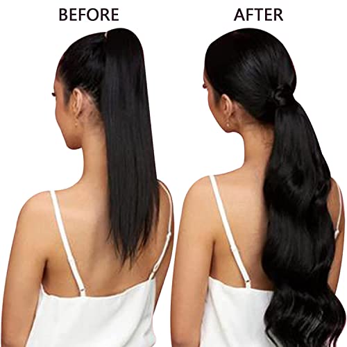 RUNATURE Black Human Hair Ponytail Extensions Real Hair Jet Black Ponytail Human Hair Extension Balck Clip in Ponytail Hair Extensions Straight 20 Inch 80 Gram - Image 2