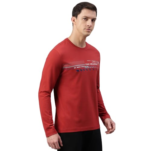 Image of Van Heusen Men Athleisure Regular Fit T-Shirt - Cotton Rich - Crew Neck, Long Sleeve, Printed