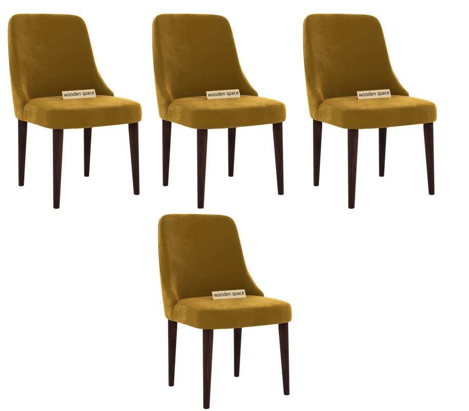 Image of WOODEN SPACE Dining Chair for Living Room Vintage Armchair with Rosewood and Holend Velvet for Living Room, Hotel, Restrorent and Home Decor - 20X19X35 Inch (Mustard Pack of 4)