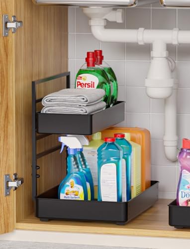 EVERIE Metal Pull Out Slide Shelf Organizer for Under Sink
