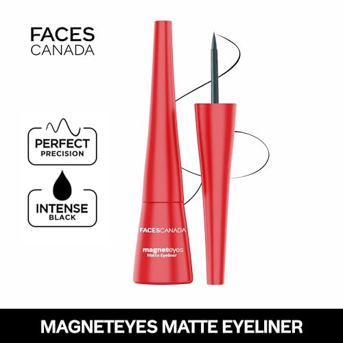 Image of FACES CANADA Magneteyes Eyeliner - Black, 4.5ml | Intense Matte Finish | Quick Drying | 24HR Long Lasting | Fine Tip For Precise Smooth Application | Almond Oil Enriched | Waterproof | Smudgeproof