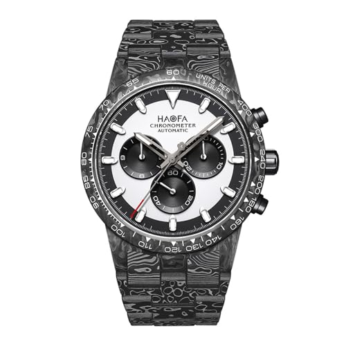 Haofa クロノグラフ 腕時計 メンズ 機械式 自動巻き 全炭素繊維ケース&バンド 中空の文字盤 おしゃれ 高級 サファイアガラス 紳士 人気 防水 ゴムバンド付き