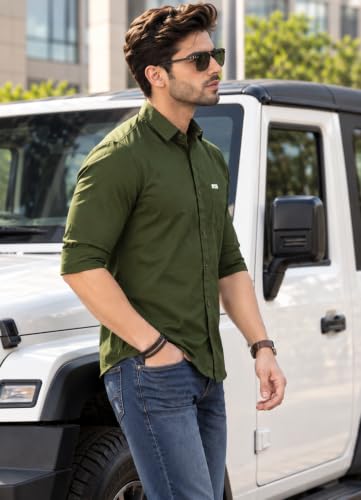 Majestic Man Men Classic Slim Fit Cotton Casual Shirt (Large, Olive) - Image 4