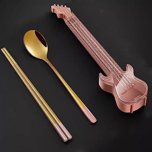 Palillos chinos reutilizables QNDUGJFER de acero inoxidable con estuche de guitarra juego de 2