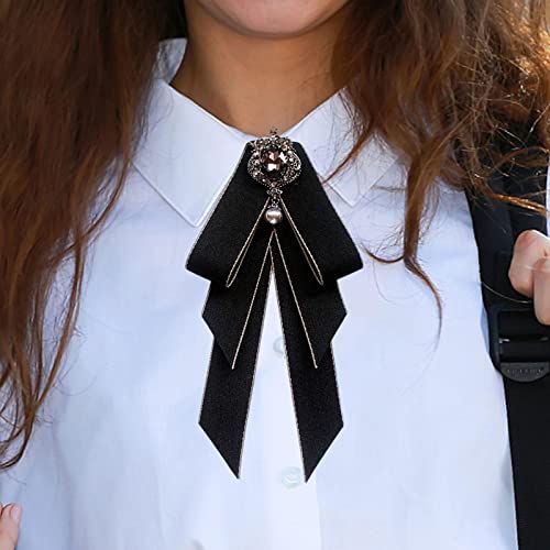 2x Women's Bow Tie Brooch Pin Formal Classic with Long Ribbon Adjustable Length Bowknot Necktie Bowties for Dress Shirt Wedding Prom3