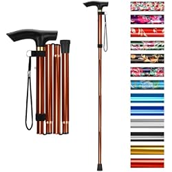 supregear Folding Cane, 5-Level Adjustable Height Walking Stick Lightweight Collapsible Portable Travel Cane with Wrist Strap and T Handle for Elderly Disabled Men Women