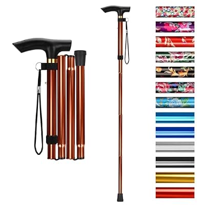 supregear Folding Cane, 5-Level Adjustable Height Walking Stick Lightweight Collapsible Portable Travel Cane with Wrist Strap and T Handle for Elderly Disabled Men Women