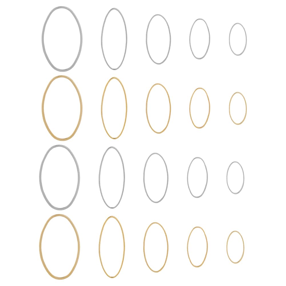 Hobbspring 60Pcs 5 Sizes Oval Earring Beading Hoop Rings Brass Linking Rings Beading Hoop Earrings Finding for Necklaces Bracelets Jewelry Dangle Earring Making(Gold Silver)