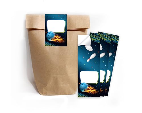 Minkocards Lot de 12 sacs cadeaux (naturels) + 12 autocollants - Cônes de bowling - Sacs cadeaux pour petits cadeaux pour anniversaire d'enfant, anniversaire...