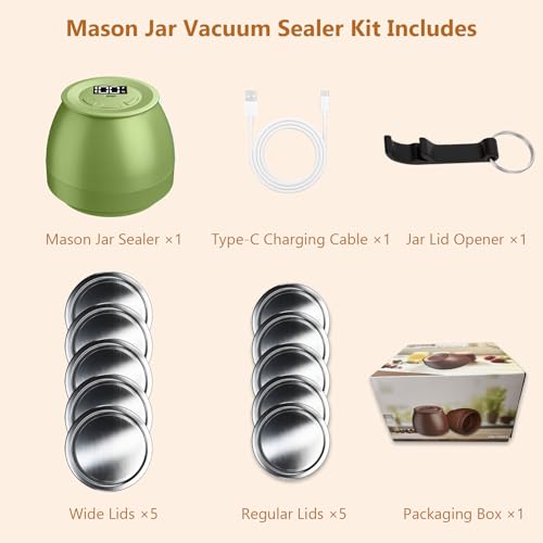 Image of FUTUREZEN Electric Mason Jar Vacuum Sealer for Regular /Wide Mouth, Green | automatic vacuum sealing, food preservation, bottle opener, USB-C cable, jar lids