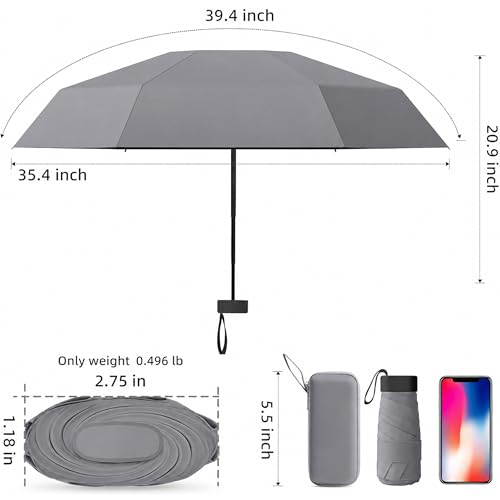 Image of REXERA UV Travel Mini Folding Ultra Compact pastel Umbrella with Hard Case, Manual Open 6 Ribs Lightweight Premium Portable, Windproof Small Sun & Rain Pocket Umbrella for Men and Women- Use in Rain & Summer