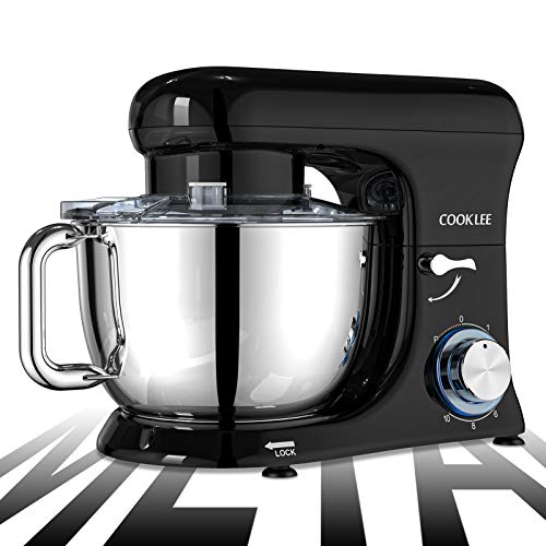COOKLEE Stand Mixer, All-Metal Series 6.5 Qt. Kitchen Electric Mixer with Dishwasher-Safe Dough Hooks, Flat Beaters, Whisk & Pouring Shield Attachments for Most Home Cooks, SM-1515, Bright Black