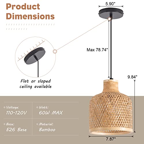 Ahaloye Coastal Bamboo Wicker Dome Pendant Lighting Fixture - Image 7