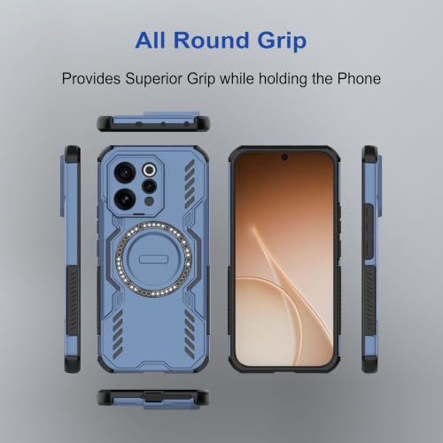 Image of amazon basics Back Case Cover for Vivo V70 Elite 5G | Magnetic Case with Built-in Metal Ring | Supports MagSafe Charger, Wallet & Car Mount | Shockproof Hybrid PC + TPU | Blue