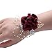 Cozylkx Corpetto Da Polso Da Sposa Per La Festa Di Ballo Di Fine Anno Falso Perla Di Cristallo Da Polso Fiore Rosa Corpetto Da Sposa,Fiore da polso bordeaux