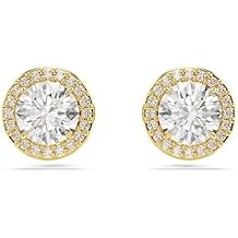 Swarovski Una Stud Earrings, Round Cut, Gold Tone, Gold-Tone Finished