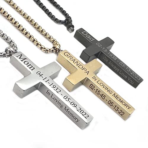 Personalized Custom Engraved CREMATION CROSS URN Necklace Ashes Jewelry Urns Waterproof Cross Pendant Stainless Steel Memorial Ashes Keepsake-B&G&S