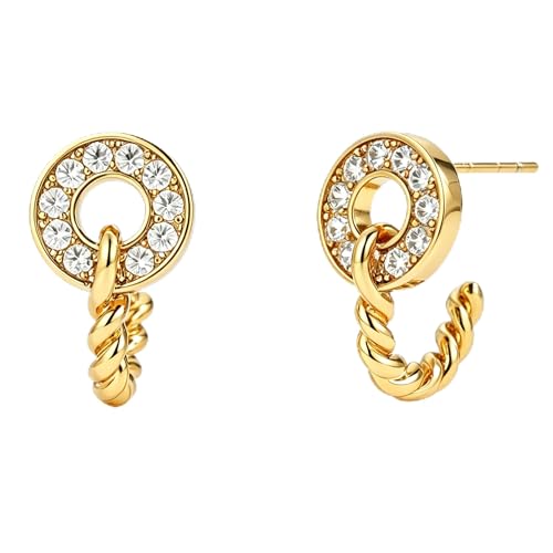 18K Gold Plated Twisted Hoop Earrings for Women, Dainty CZ Diamond Stud Earrings, Hypoallergenic Small Drop Earrings, Fashion Jewelry Gifts by ACC PLANET - Used condition - US$15.33