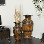 Deco 79 Metal Decorative Vase Indoor Outdoor Large Centerpiece Vases with Floral Relief, Set of 2 Flower Vases for Home Decoration 29", 22"H, Brown - Image 3