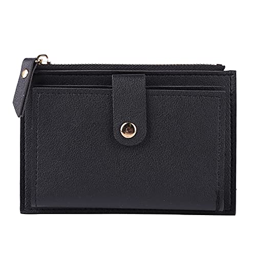 Junerain Porta carte chiave da donna tinta unita carta d'identità carta d'identità porta carte multi-slot donna casual in pelle PU mini portamonete portafoglio tasca con cerniera