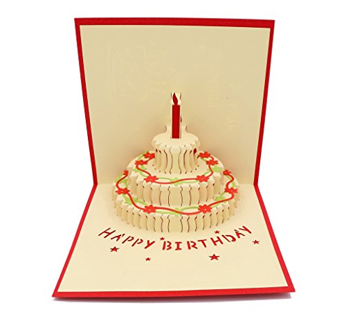 IShareCards® Handmade 3D Pop Up Birthday Cards Creative Greeting Cards Papercraft (90° Happy Birthday Cake)