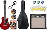 E-GITARREN ZUBEHÖRSET: 5 teiliges Zubehörset für E-Gitarre mit Gitarren Schule inkl. CD & DVD, E-Gitarrentasche mit Vordertasche, 2,5m E-Gitarrenkabel, 3 Plektren, 1 Satz Ersatzsaiten