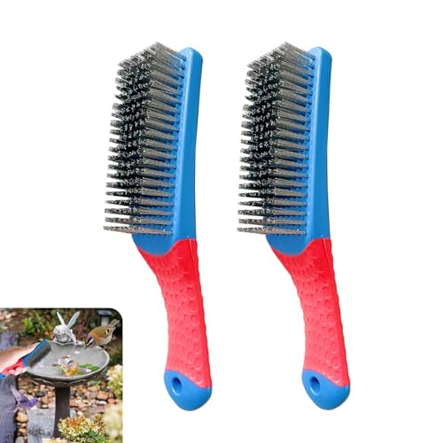 2 Pcs Bird Bath Hard Wire Brushes，Iron Out Rust Stain Remover，Bathtub Cleaning Brush，Hummingbird Feeder Cleaning Brushes，Outdoors Fountain Cleaner Safe for Birds，Bird Cage，Concrete，Birdbaths，Bow