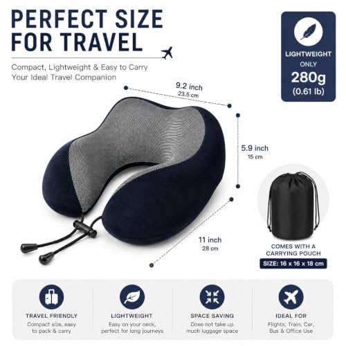 Image of Zollyss Memory Foam Travel Neck Pillow, U Shape Neck Pillow for Travel, Airplane, Car & Office, Soft Neck Support Pillow with Adjustable Lock and Washable Cover, Brown